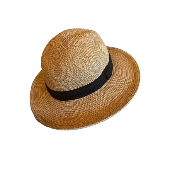 Solar Escape Brown Natural Sun Hat Adjustable Tie Black Band Detail - Picture 3 of 6